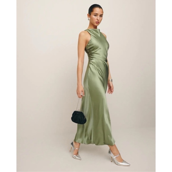Reformation Dresses & Skirts - NWT Reformation Casette Silk Maxi Dress Artichoke Green 8
